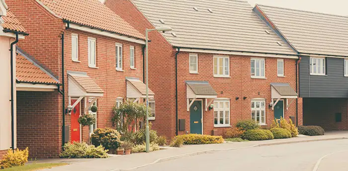 A row of brick homes.