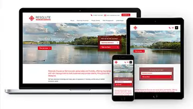Laptop, phone and tablet showing Resolute's new website.